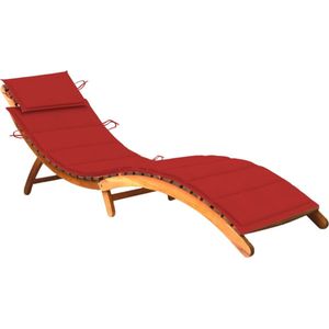 The Living Store Houten Ligbed - Massief Acaciahout - Rood - 184 x 55 x 64 cm - Geen montage vereist