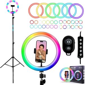 TronicXL Influencer Starter Kit – RGB Ringlicht 10 inch met Statief 93–210cm – Bluetooth Afstandsbediening – Flexibele Smartphonehouder – Balhoofd – LED Selfie Ringlamp met 15 RGB Kleuren