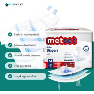 30 Stuks – Medcare Incontinentie Luiers Metset – Maat M – 1350+ ml absorptie – Wegwerpluiers voor matige tot zware incontinentie – Comfortabel & huidvriendelijk – Dag & nacht bescherming
