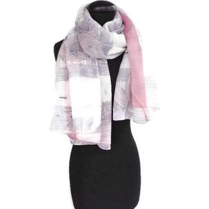 Dames sjaal in roze wit - voorjaar lente - polyester - 80 x 150 cm