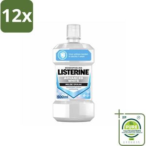 Listerine – Mondwater – Advanced White – Mild – 500 ml - Voordeelverpakking - 12 stuks - Wittere tanden - Mondspoeling