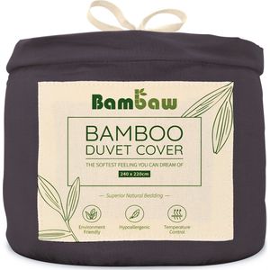 Bambaw Luxe Bamboe Dekbedovertrek 240x220cm – Ultra ademende stof – Hypoallergeen – Beddengoed - Houtskool