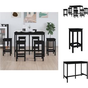 vidaXL Bartafel Massief Grenenhout - 140 x 80 x 110 cm - Zwart - 1 x bartafel 6 x barstoel - vidaXL - Set tafel en stoelen