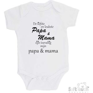 100% katoenen Romper ""De liefste en leukste Papa & Mama zijn toevallig mijn Papa & Mama"" Unisex Katoen Wit/zwart 56/62