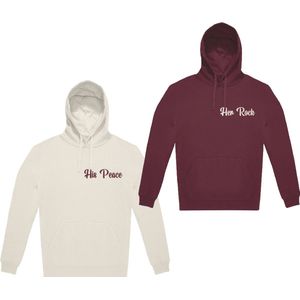 Hoodie Set van 2 – Off-White & Burgundy – His peace Her rock – Unisex – Maat L - Livingstickers
