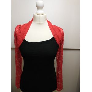 Dames kanten banned bolero top Lynn met lange mouwen rood maat S