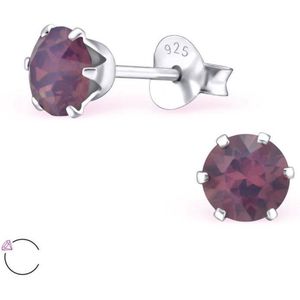 Aramat jewels ® - Oorbellen rond swarovski elements kristal 925 zilver opaal paars 5mm