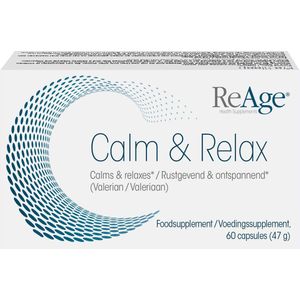Anti-Stress Supplement Calm & Relax - 60 capsules - Valeriaan Tabletten - Passiflora, Kamille, Vitamine B 12 - Ontspannend en Rustgevend - Bij Stress, Spanning, Onrust, Piekeren, Angst - Natuurlijke Rustgever met Groene Thee (L theanine)- ReAge