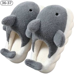 Nivard Pantoffels - Sloffen - Slippers - Warme Pantoffels - Dames - Heren - Pluche - Maat 36-37 - Haai - Licht Grijs