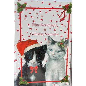 8 Kerstkaarten Franciens katten - zwarte en witte poes kerst kaarten met enveloppen - Fijne Feestdagen