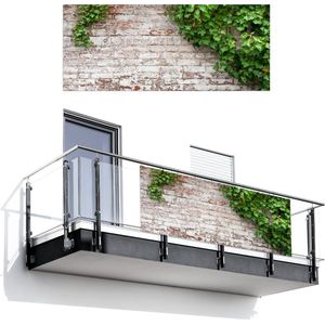 Balkonscherm 300x120 cm - Balkonposter Klimop - Groen - Stenen - Wit - Bladeren - Balkon scherm decoratie - Balkonschermen - Balkondoek zonnescherm