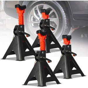 Assteun, 4 stuks Set met verstelbare assteunen, max. hefhoogte 430 mm, belastbaar tot 3 ton (per stuk), staal, Zwart+oranje Compatibel met auto's/vrachtwagens