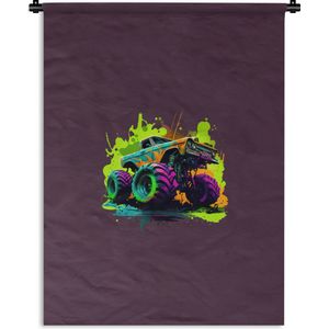 Wandkleed - Wanddoek - Monstertruck - Groen - Neon - Auto - Design - 60x80 cm - Wandtapijt