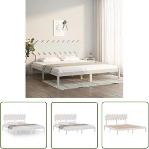 vidaXL Bedframe Wit Massief Hout 180x200 cm Houten Bed Frame - Grenenhout Bed - Super King Size Bed - Modern Bed Frame - Bed Frame Met Hoofdeinde
