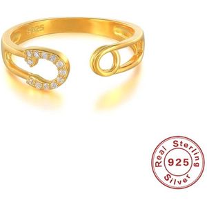 Soraro Verstelbare Zirkonia Veiligheidsspeld Ring | Goldplated | Dames Ring | Zirkonia Steen | Klemring | Vrouwen Cadeau