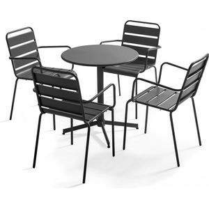Oviala - Tuinset met tafel en 4 grijze fauteuils - Palavas