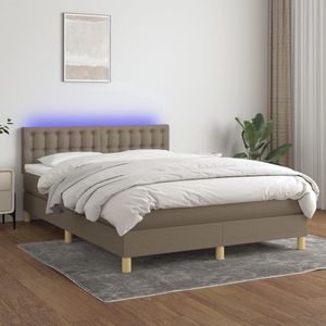 The Living Store Boxspring met matras en LED stof taupe 140x200 cm - Boxspring Bed - Boxspring - Led Bed - Taupec Bed - Tweepersoons Bed