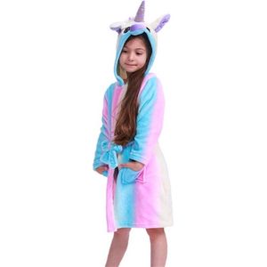 Unicorn Kinderbadjas - Badjas Regenboog kleuren - Eenhoorn - Meiden - Met oortjes - Kinder - Badjas met capuchon - Prinses - Onesie - 110cm - Maat