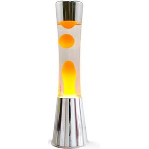 i-Total Lavalamp - Lava Lamp - Sfeerlamp - 40x11 cm - Glas/Aluminium - 30W - Wit met gele Lava - Zilver - XL1771
