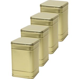 4x Gouden vierkante opbergblikken/bewaarblikken 25 cm - Gouden voorraadblikken - Voorraadbussen