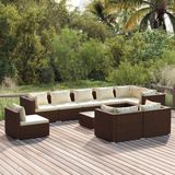 The Living Store Loungeset Rattan - Poly Rattan - Bruin - 60x60x30 cm - Incl - Kussens