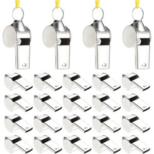 24 stuks - Buitenfluitje - scheidsrechtersfluitje - fluitje voor coaches fluitjes - roestvrij staal fluitjes - voor leraren coachfluitje - met koord metalen fluitje - luid helder geluid fluitje - voor coaches , scheidsrechters , buitensporten