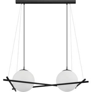 Eglo Hanglamp - E27 - 2lichts -  Staal - Zwart / Glas opaal-mat - Wit