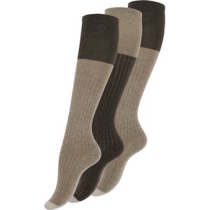 Yenita - Dames kniekousen - Beige bruin - 3 paar - Katoen - 39/42 - Geribbelde schacht