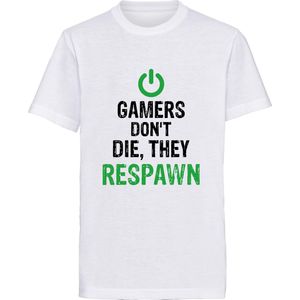 Gamers don't die, they respawn - Gamers Tshirt - T-shirt kinderen - Maat 152 (11 - 12 jaar)