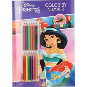 Walt Disney Prinsessen Kleurboek met 12 kleurpotloden - Kleuren op nummer