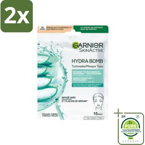 Garnier - SkinActive - Hydrabomb Tissue Masker - Hyaluronzuur & Aloe Vera - Super Hydraterend - 1 Gezichtsmasker - Voordeelverpakking - 2 stuks - Hydraterend masker - Hyaluronzuur