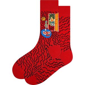 Kunst sokken - Rood interieur, Stilleven: Henri Matisse - Sokken Heren 41 46 - Sokken Dames 36 40 - Biologisch Katoenen Sokken - funny socks happy - Vrolijke Sokken - Grappige Sokken - Sokken Cadeau