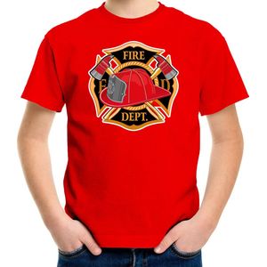 Brandweer logo verkleed t-shirt rood voor jongens en meisjes - brandweer / brandweerman - verkleedkleding / kostuum 146/152