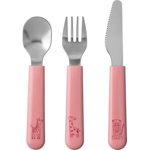 Mepal Mio kinderbestek – 3-delig, vork, mes en lepel – Roestvrij staal – Kinderservies – Deep pink