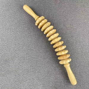 Massage stok -12 wiel gebogen handvat - Massage Apparaat - Vermoeidheid Verlichten - Accessoires - Anti Cellulite Massage Roller Tool - Massager Hele Lichaam - Massager Dij - Gebogen Houten Massageroller - Bindweefselmassages - Relax - 43cm