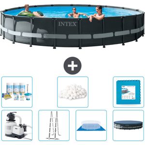 Intex Rond Ultra XTR Frame Zwembad - 610 x 122 cm - Inclusief Pomp - Ladder - Grondzeil - Afdekzeil Onderhoudspakket - Filterbollen - Vloertegels
