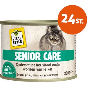 VITALstyle Senior Care - Natvoer - Extra Ondersteuning Voor De Oudere Kat - Met o.a. Brandnetel & Groenlipmossel - 200 g - 24 stuks