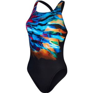 Speedo Womens Placement Digital Leaderback Black/Cobalt Pop/Hypersonic Blue/Electric Pink