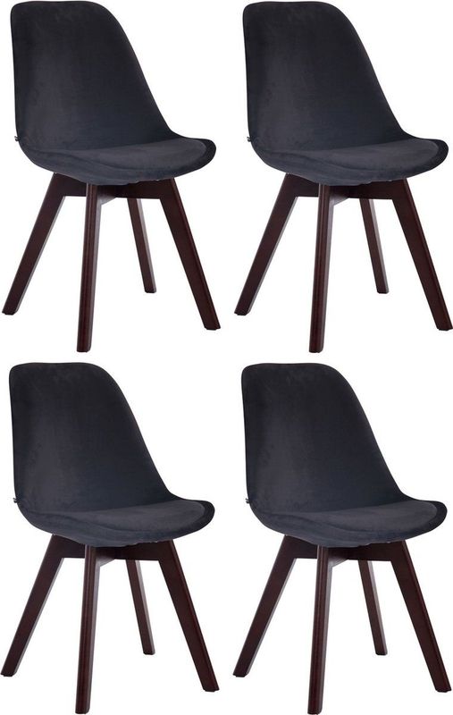 CLP Borneo Set van 4 eetkamerstoelen - Fluweel zwart walnoot