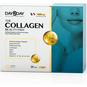 DAY2DAY The Collagen Beauty Fish - Collageen - 5.000 mg gehydrolyseerd collageen gecombineerd met vitamines, mineralen en de belangrijkste antioxidanten voor het lichaam. - Kersensmaak