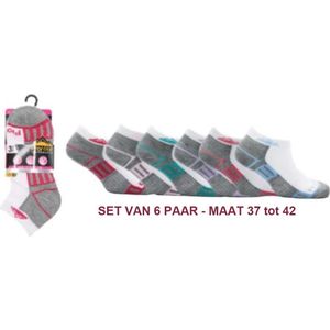 Sneaker dames sokken Pro Hike - set van 6 paar - wit/grijs met gekleurde details - maat 37 / 42