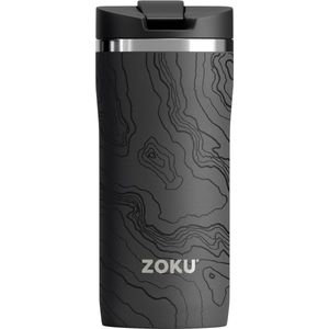 Thermosbeker, 355 ML, RVS/Polypropyleen, BPA vrij, Zwart met Print - Zoku