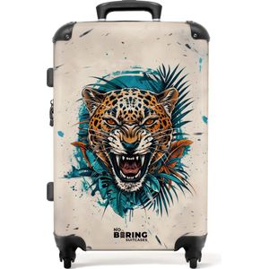 NoBoringSuitcases.com® - Koffer groot - Rolkoffer lichtgewicht - Beige met jaguar - Reiskoffer met 4 wielen - Grote trolley XL - 20 kg bagage