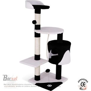 Borvat® - Krabpaal katten 112 cm hoogte - krabpaal - voor katten - zwart - wit