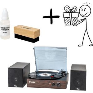 Fomix FM200 Platenspeler – Houten Retro Design – Bluetooth – 2x10W Externe Luidsprekers – Auto Stop – Inclusief Reinigingsdoek & Extra Naald