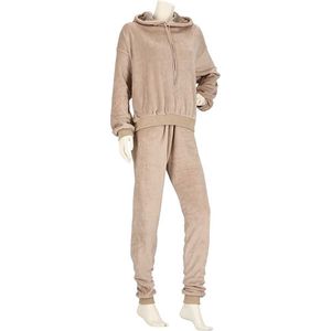 Huispak Dames Effen Donker Beige Fleece - Loungewear - Maat L/XL