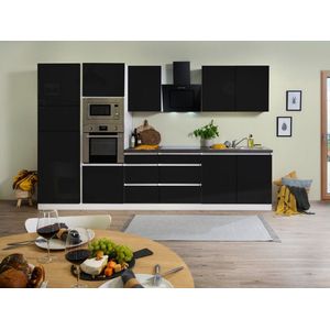 Goedkope keuken 335  cm - complete keuken met apparatuur Lorena  - Wit/Zwart - soft close - keramische kookplaat  - afzuigkap - oven - magnetron  - spoelbak