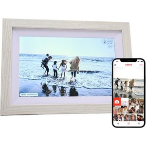 UMBRION Digitale Fotolijst - Grijs Hout - Frameo - 10.1 inch - 32 GB - Digitale Fotolijst met Wifi - Digitaal Fotolijstje - Frameo Digitale Fotolijst - Digitale Fotokader - Digitale Fotolijsten