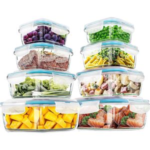 Set van glazen voedselopslagcontainers - 8 containers met sluitdeksels - lekvrij, BPA-vrij