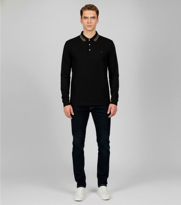 Guess - M5BP58K7O64 - Polo - Zwart - Lange Mouwen - Synthetisch